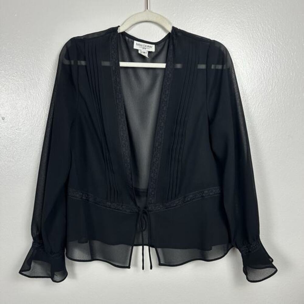 Vintage Miss Dorby Women’s Sheer Black Cardigan Size 14 Lace Goth Glam Evening‎